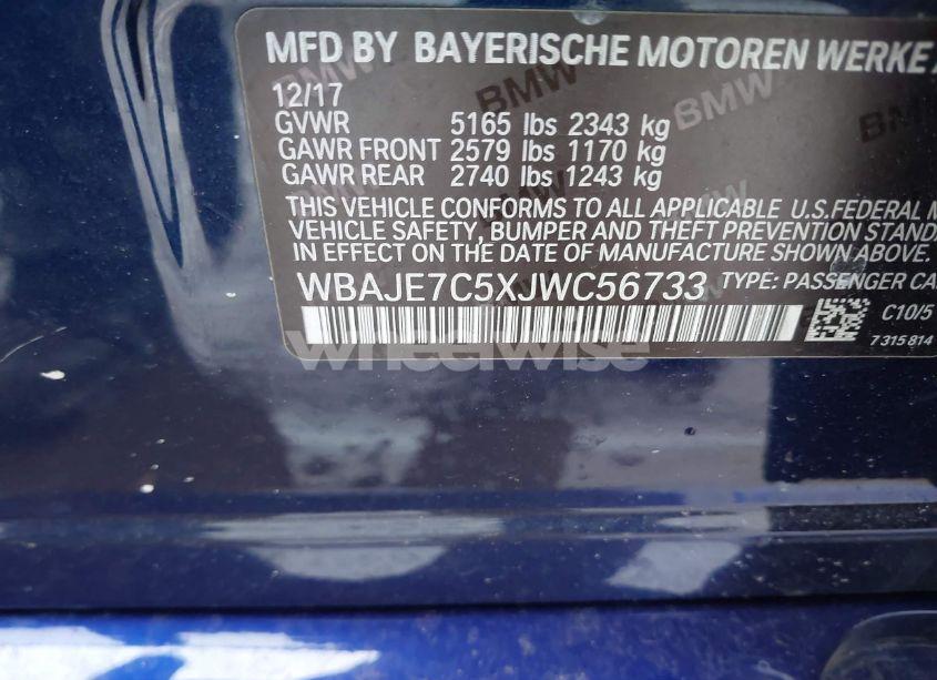 Photo 9 of 2018 Bmw 540i XDRIVE (VIN WBAJE7C5XJWC56733)