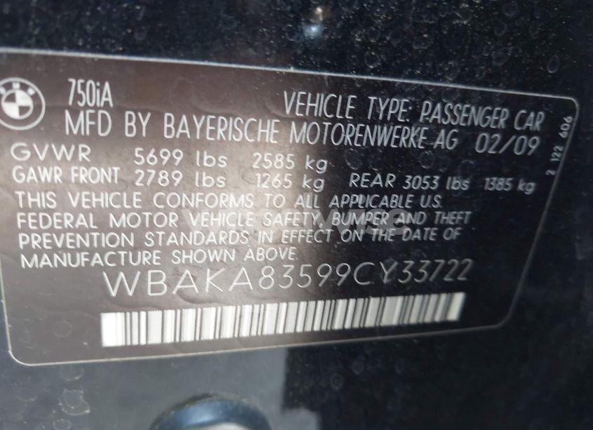 Photo 9 of 2009 Bmw 750i (VIN WBAKA83599CY33722)