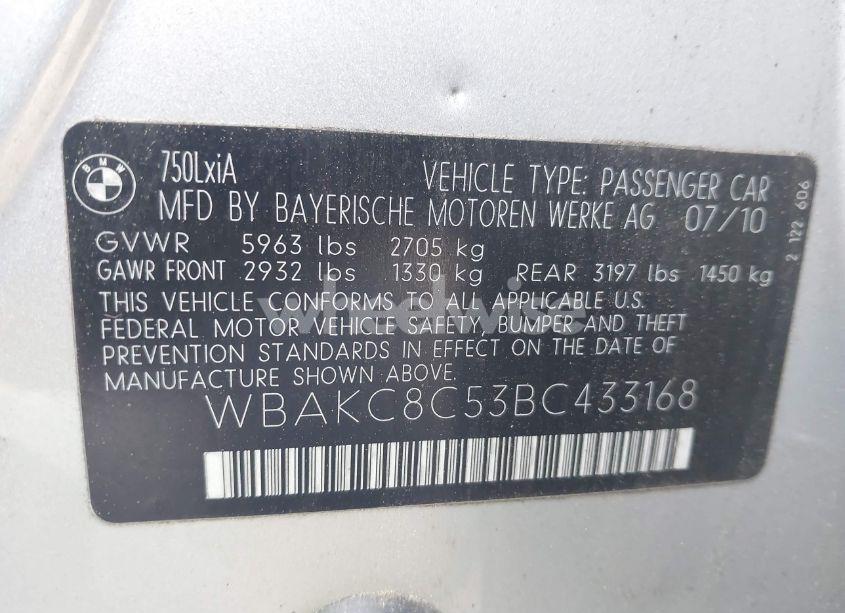 Photo 9 of 2011 Bmw 750li XDRIVE (VIN WBAKC8C53BC433168)