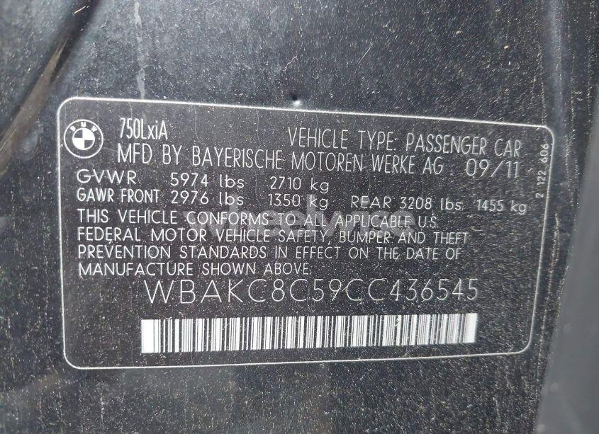 Photo 9 of 2012 Bmw 750li XDRIVE (VIN WBAKC8C59CC436545)