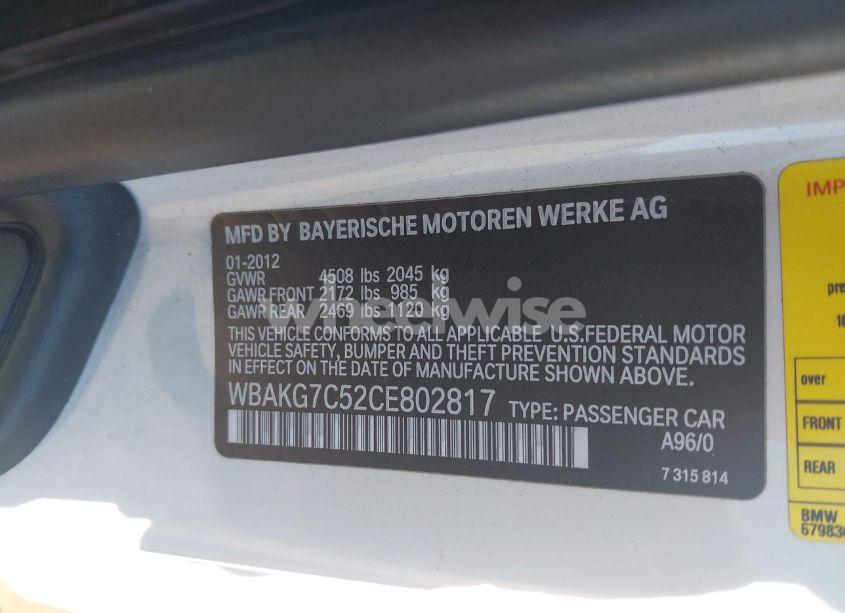 Photo 9 of 2012 Bmw 335i (VIN WBAKG7C52CE802817)