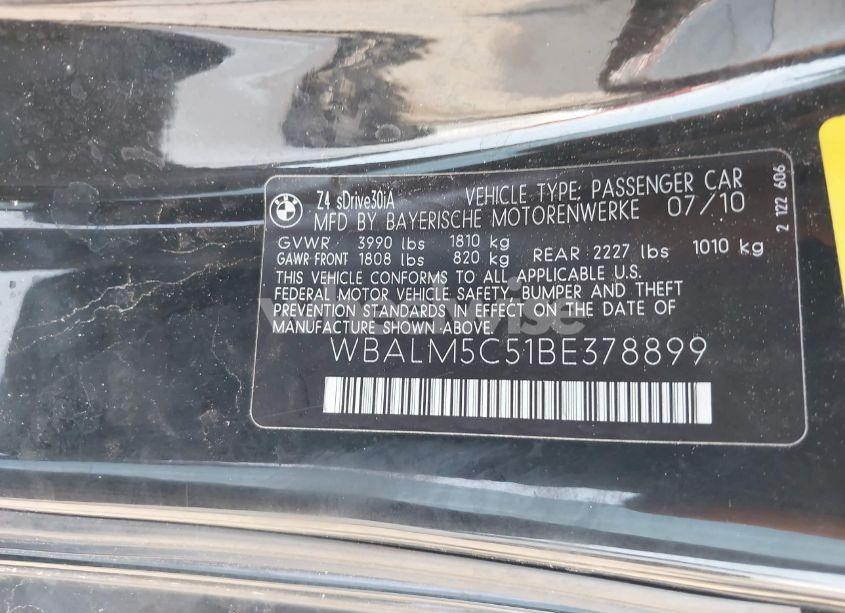 Photo 9 of 2011 Bmw Z4 SDRIVE30I (VIN WBALM5C51BE378899)