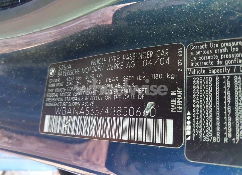 Photo 9 of 2004 Bmw 525i (VIN WBANA53574B850660)