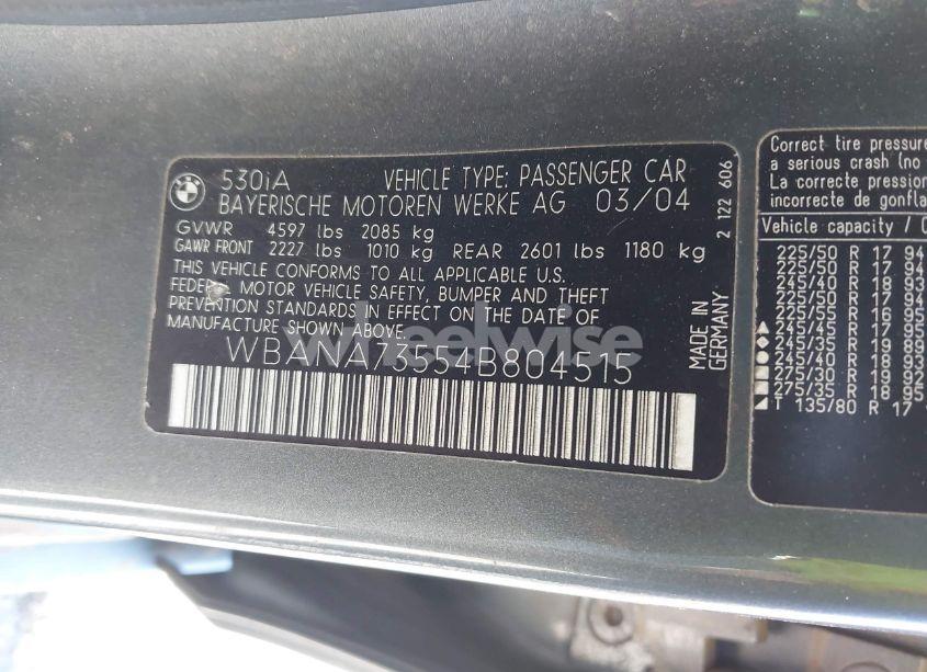 Photo 9 of 2004 Bmw 530i (VIN WBANA73554B804515)