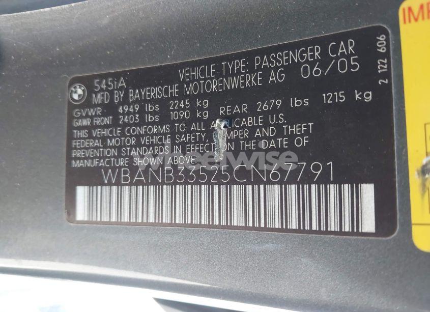 Photo 9 of 2005 Bmw 545i (VIN WBANB33525CN67791)