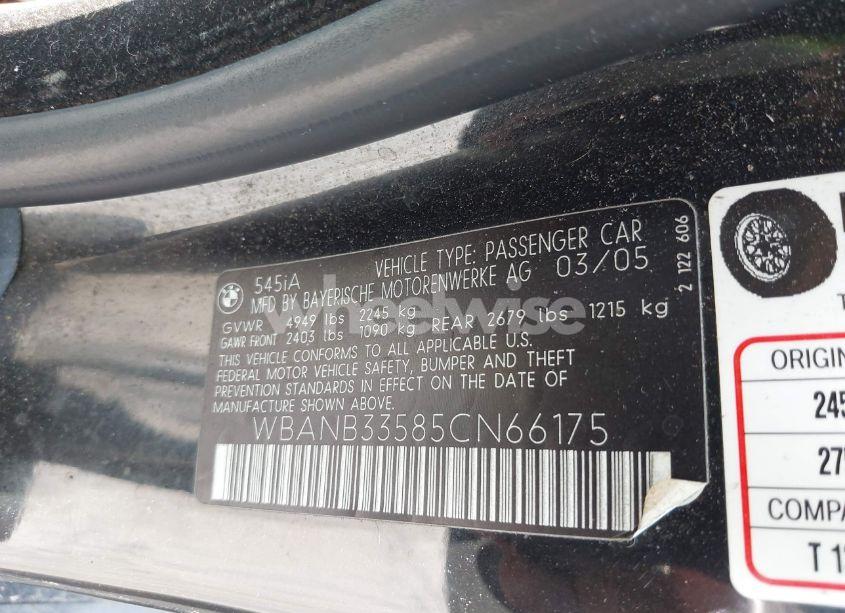 Photo 9 of 2005 Bmw 545i (VIN WBANB33585CN66175)