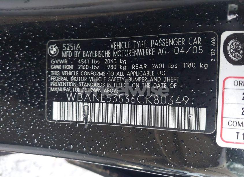 Photo 9 of 2006 Bmw 525i (VIN WBANE53536CK80349)
