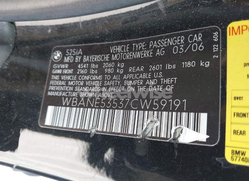 Photo 9 of 2007 Bmw 525i (VIN WBANE53537CW59191)