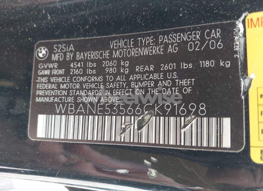 Photo 9 of 2006 Bmw 525i (VIN WBANE53566CK91698)
