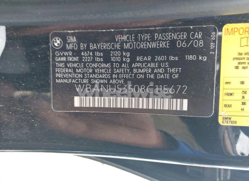 Photo 9 of 2008 Bmw 528i (VIN WBANU53508C115672)