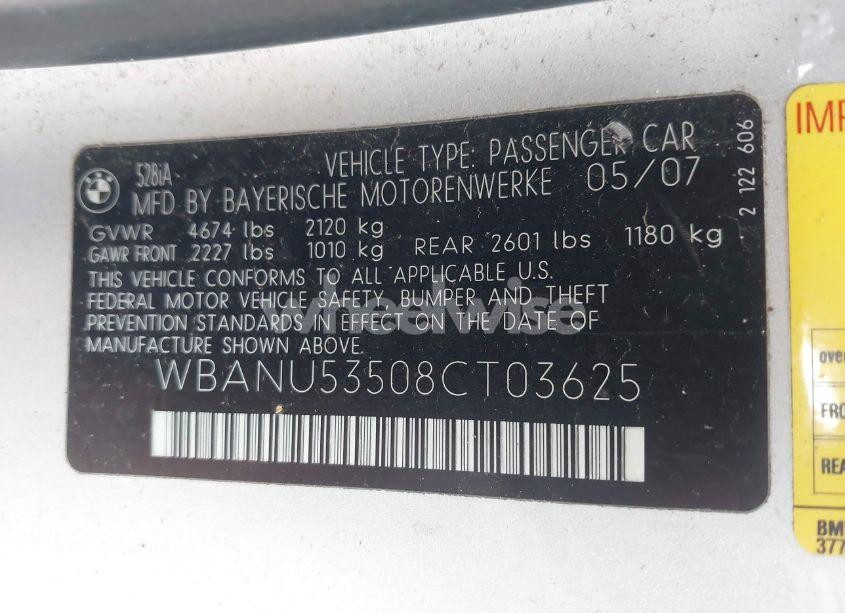 Photo 9 of 2008 Bmw 528i (VIN WBANU53508CT03625)