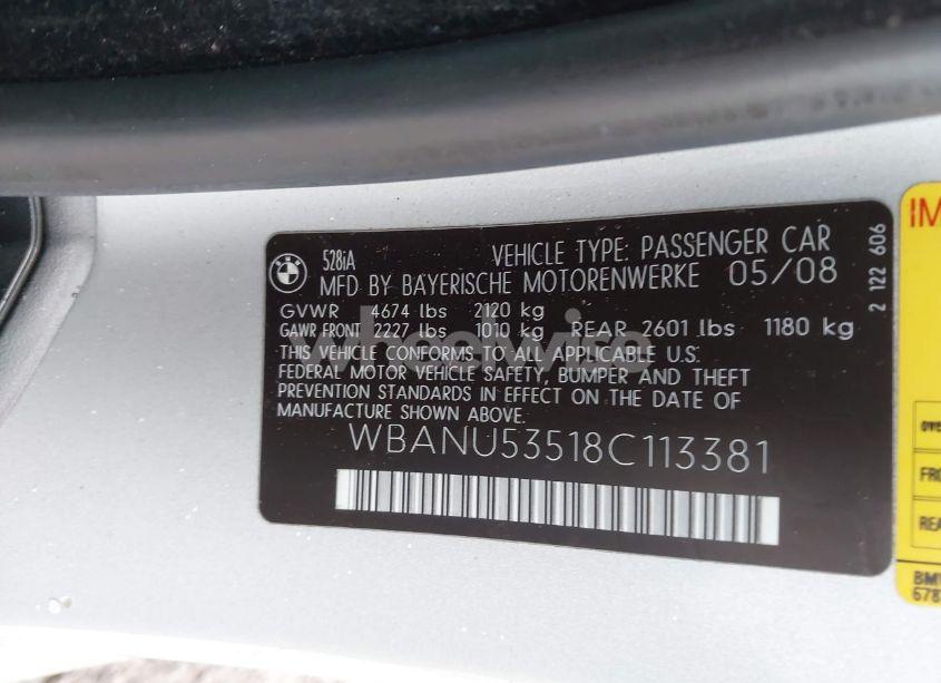 Photo 9 of 2008 Bmw 528i (VIN WBANU53518C113381)