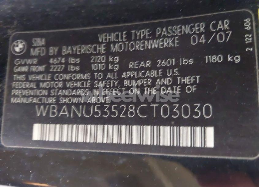 Photo 9 of 2008 Bmw 528i (VIN WBANU53528CT03030)
