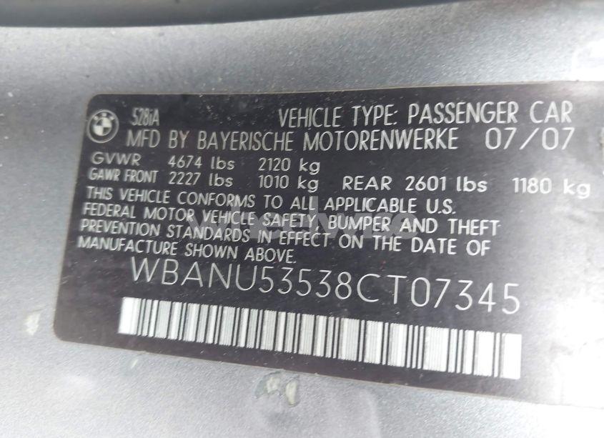 Photo 9 of 2008 Bmw 528i (VIN WBANU53538CT07345)