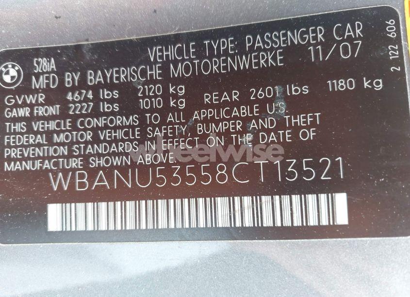 Photo 9 of 2008 Bmw 528i (VIN WBANU53558CT13521)