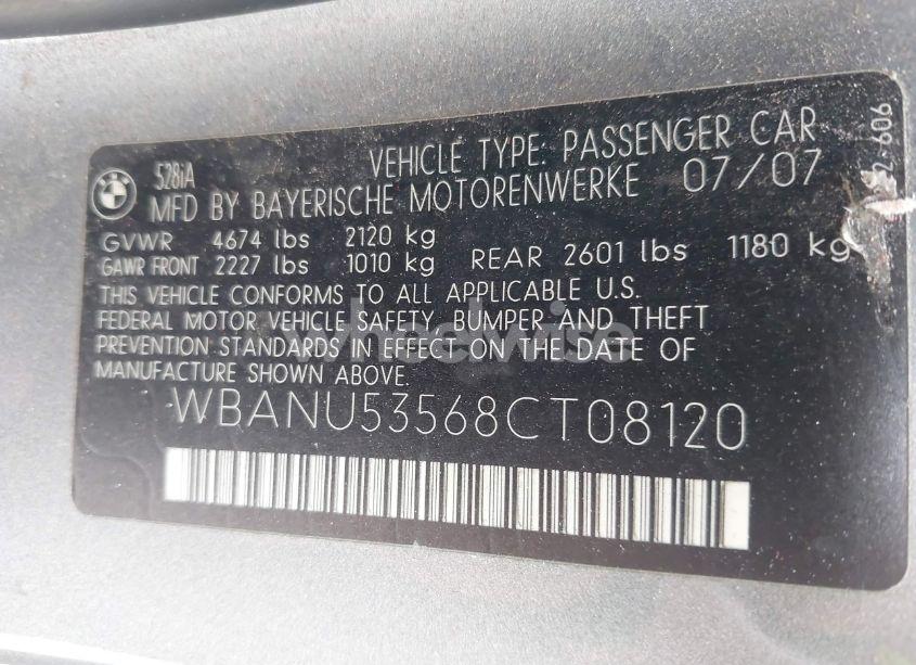 Photo 9 of 2008 Bmw 528i (VIN WBANU53568CT08120)