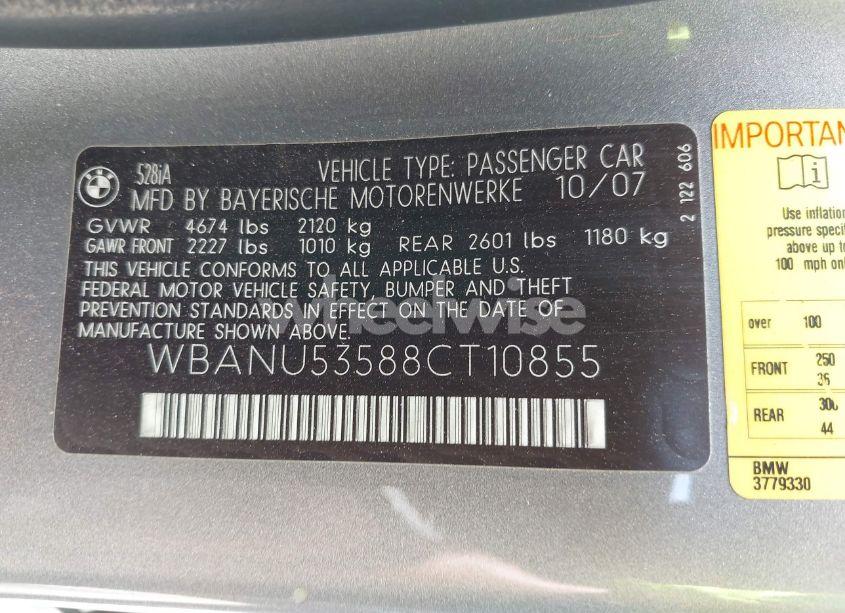 Photo 9 of 2008 Bmw 528i (VIN WBANU53588CT10855)
