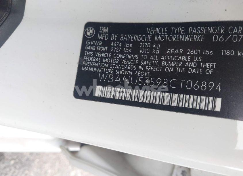 Photo 9 of 2008 Bmw 528i (VIN WBANU53598CT06894)