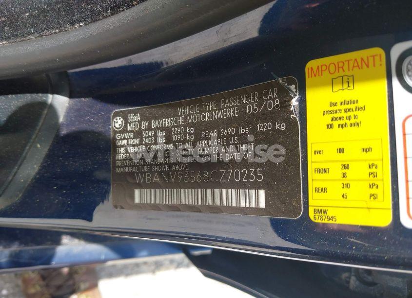 Photo 9 of 2008 Bmw 535xi (VIN WBANV93568CZ70235)