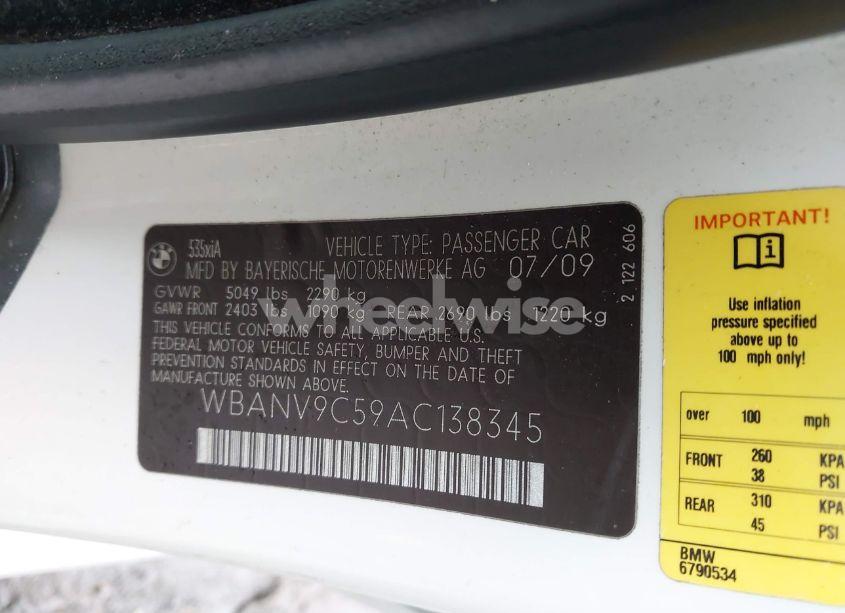 Photo 9 of 2010 Bmw 535i XDRIVE (VIN WBANV9C59AC138345)
