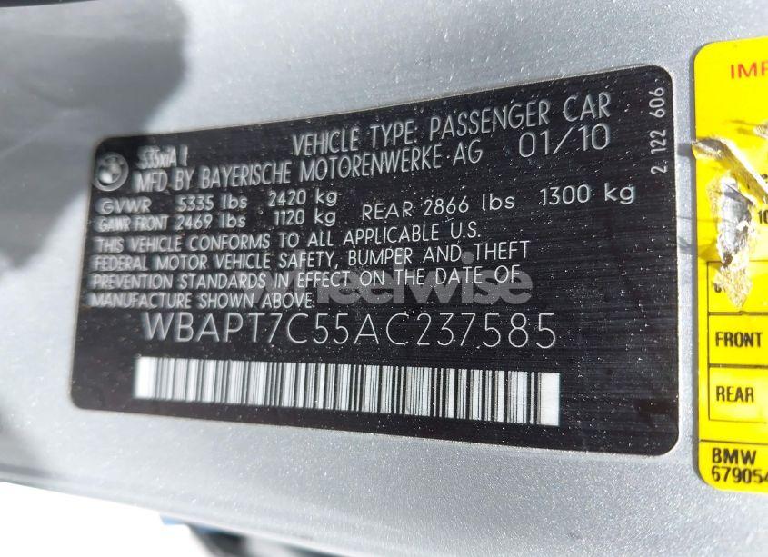 Photo 9 of 2010 Bmw 535i XDRIVE (VIN WBAPT7C55AC237585)