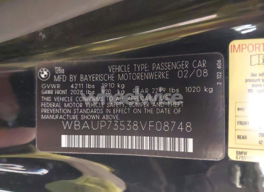 Photo 9 of 2008 Bmw 128i (VIN WBAUP73538VF08748)