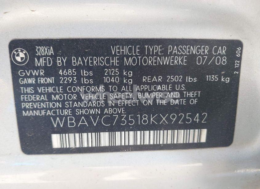 Photo 9 of 2008 Bmw 328xi (VIN WBAVC73518KX92542)