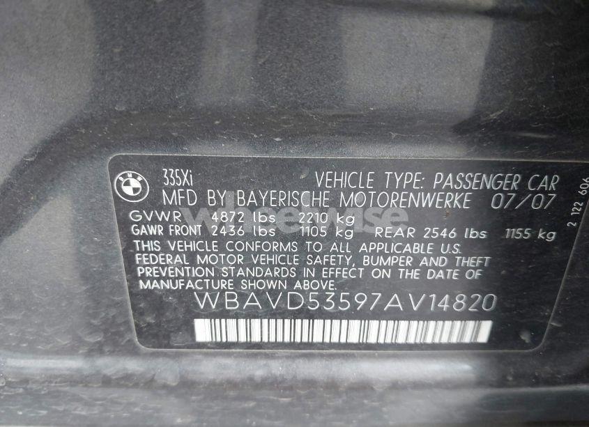 Photo 9 of 2007 Bmw 335xi (VIN WBAVD53597AV14820)