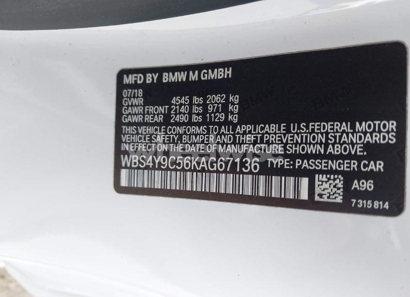 Photo 9 of 2019 Bmw M4 (VIN WBS4Y9C56KAG67136)