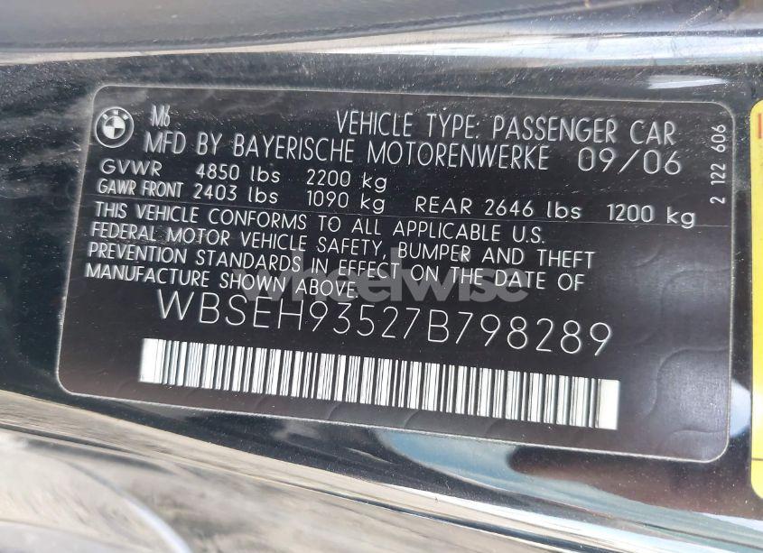 Photo 9 of 2007 Bmw M6 (VIN WBSEH93527B798289)
