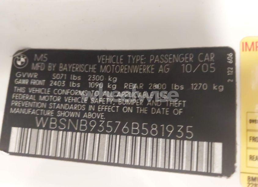 Photo 9 of 2006 Bmw M5 (VIN WBSNB93576B581935)