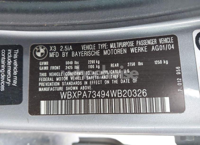 Photo 9 of 2004 Bmw X3 2.5I (VIN WBXPA73494WB20326)
