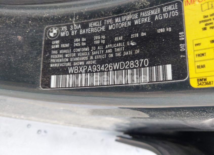 Photo 9 of 2006 Bmw X3 3.0I (VIN WBXPA93426WD28370)