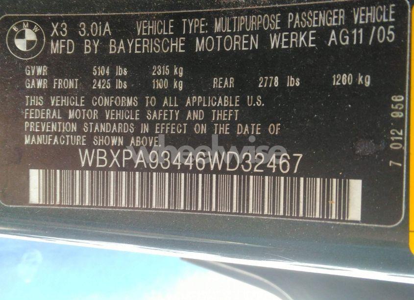 Photo 9 of 2006 Bmw X3 3.0I (VIN WBXPA93446WD32467)