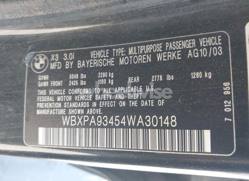 Photo 9 of 2004 Bmw X3 3.0I (VIN WBXPA93454WA30148)