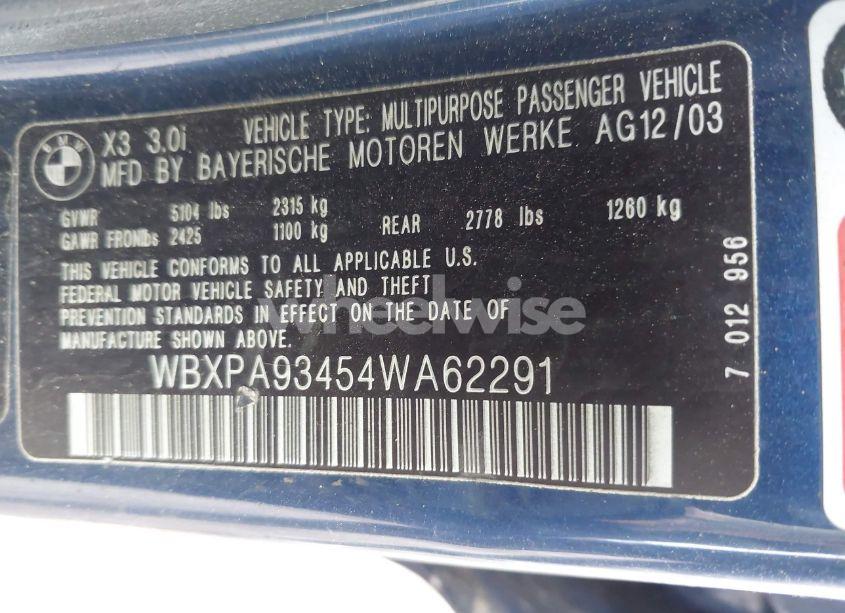 Photo 9 of 2004 Bmw X3 3.0I (VIN WBXPA93454WA62291)