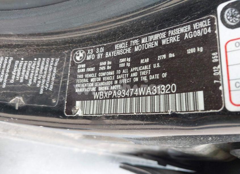 Photo 9 of 2004 Bmw X3 3.0I (VIN WBXPA93474WA31320)