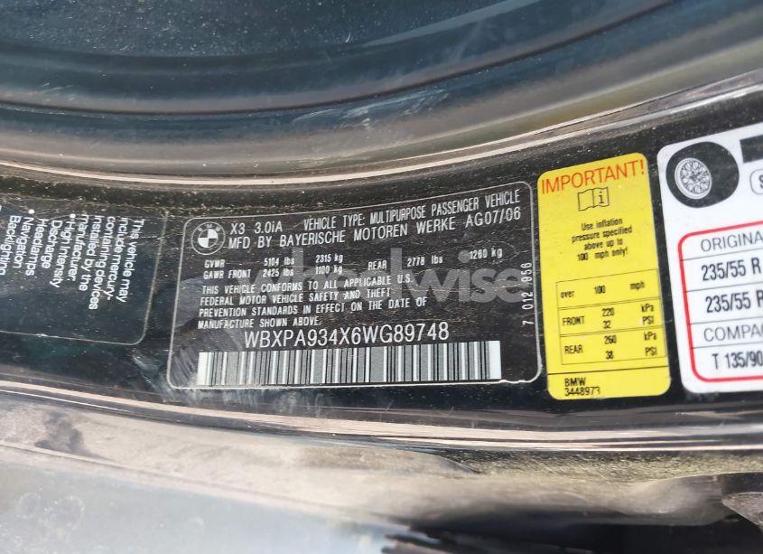 Photo 9 of 2006 Bmw X3 3.0I (VIN WBXPA934X6WG89748)