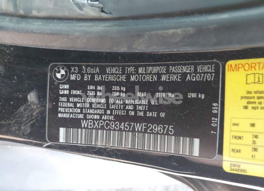 Photo 9 of 2007 Bmw X3 3.0SI (VIN WBXPC93457WF29675)