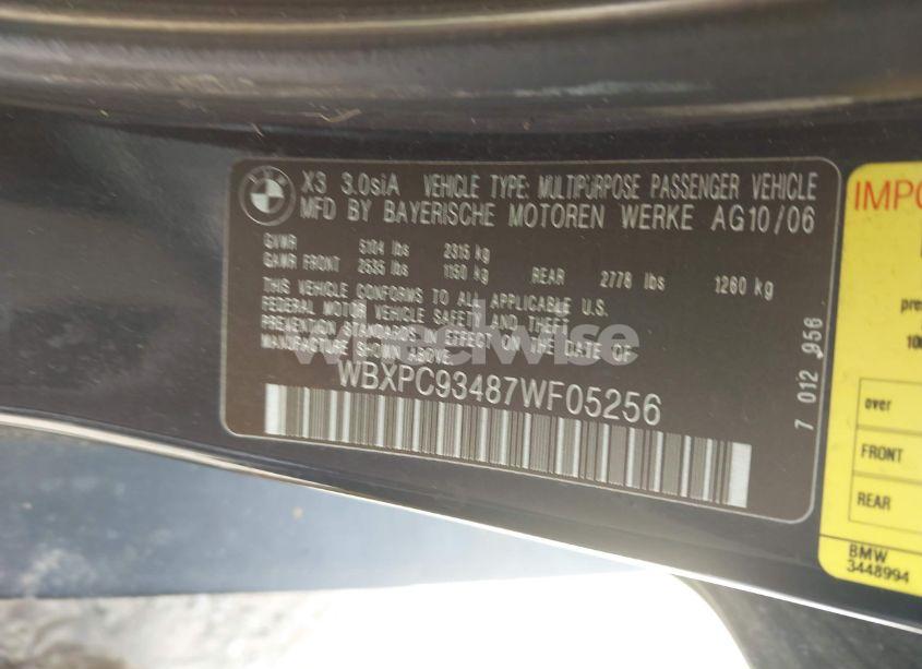 Photo 9 of 2007 Bmw X3 3.0SI (VIN WBXPC93487WF05256)