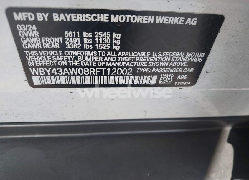 Photo 9 of 2024 Bmw I4 EDRIVE35 (VIN WBY43AW08RFT12002)