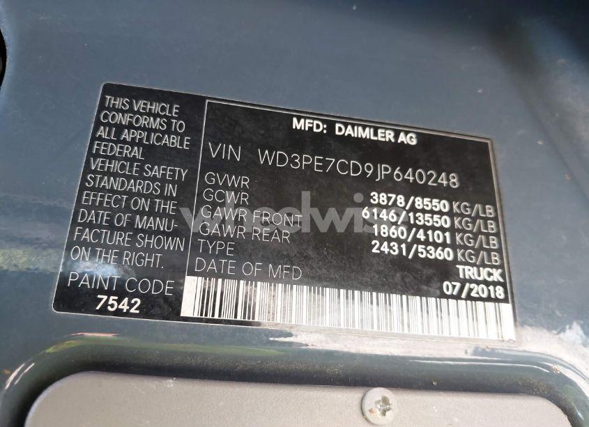 Photo 9 of 2018 Mercedes-benz Sprinter 2500 STANDARD ROOF V6 (VIN WD3PE7CD9JP640248)