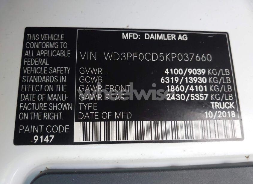 Photo 9 of 2019 Mercedes-benz Sprinter 2500 (VIN WD3PF0CD5KP037660)