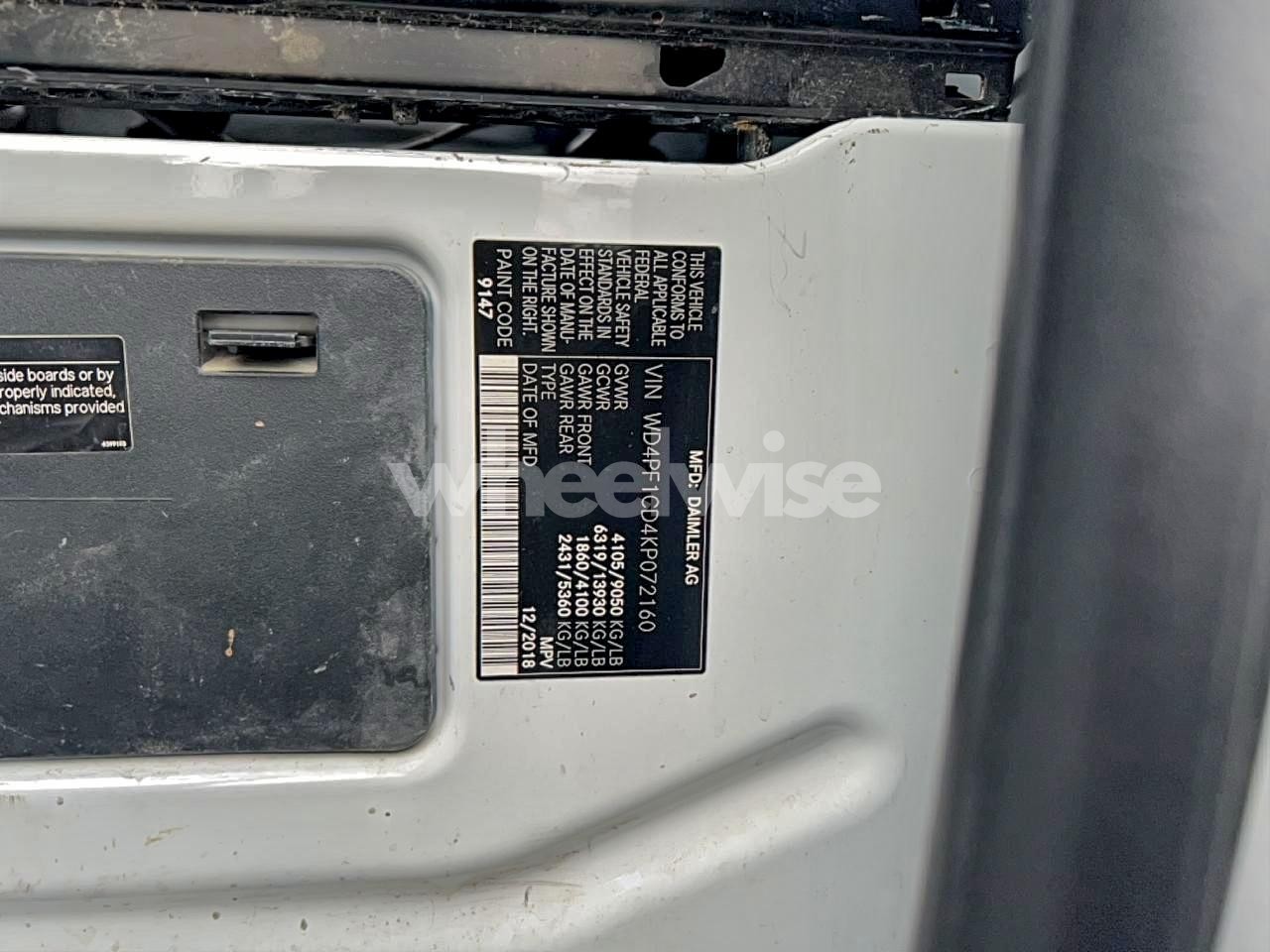 Photo 10 of 2019 MERCEDES-BENZ SPRINTER 2500/3500 (VIN WD4PF1CD4KP072160)