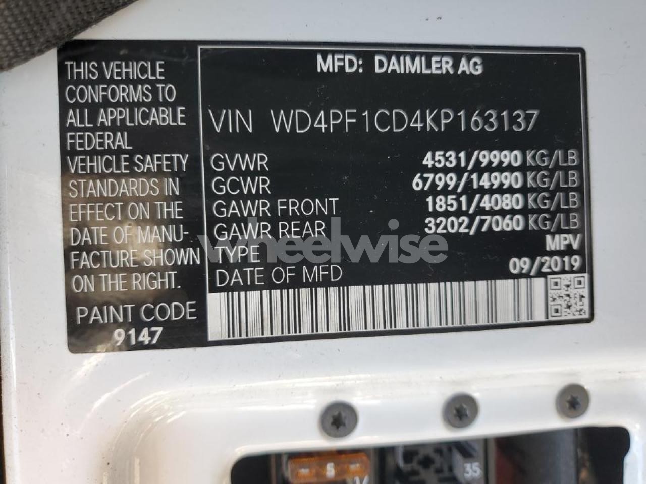 Photo 13 of 2019 MERCEDES BENZ SPRINTER DELIVERY VAN (VIN WD4PF1CD4KP163137)