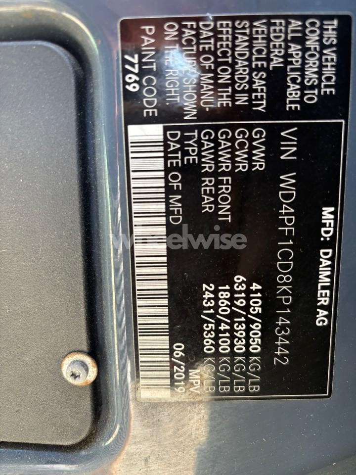 Photo 10 of 2019 MERCEDES-BENZ SPRINTER 2500/3500 (VIN WD4PF1CD8KP143442)