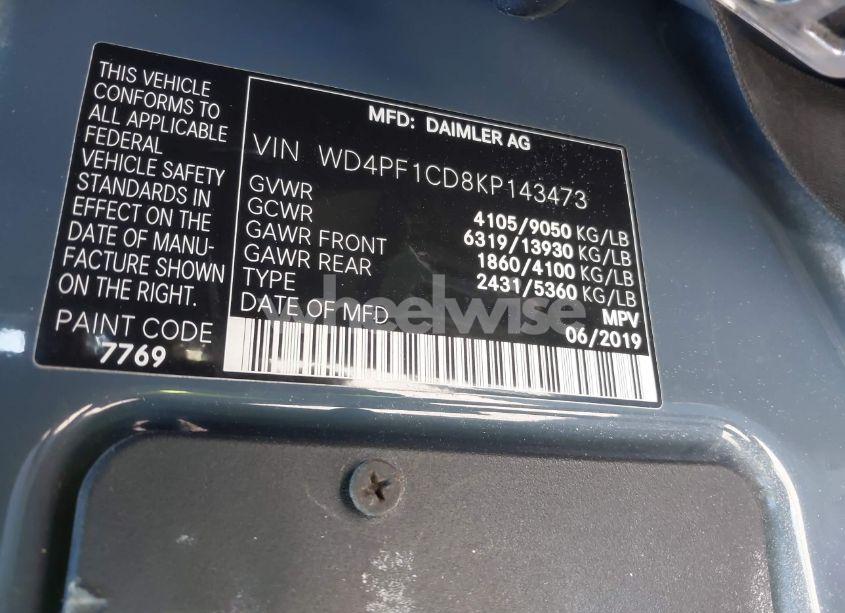 Photo 9 of 2019 Mercedes-benz Sprinter 2500 HIGH ROOF V6 (VIN WD4PF1CD8KP143473)