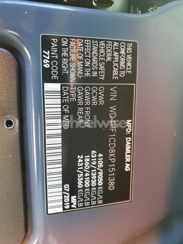 Photo 13 of 2019 MERCEDES BENZ SPRINTER 2 DELIVERY VAN (VIN WD4PF1CD8KP151380)