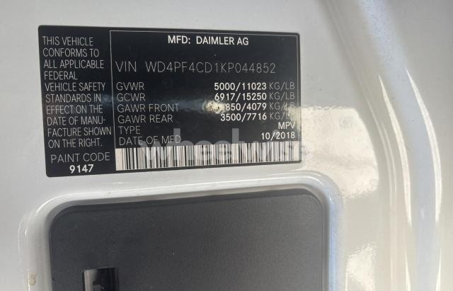 Photo 8 of 2019 MERCEDES-BENZ SPRINTER 3500/4500 (VIN WD4PF4CD1KP044852)