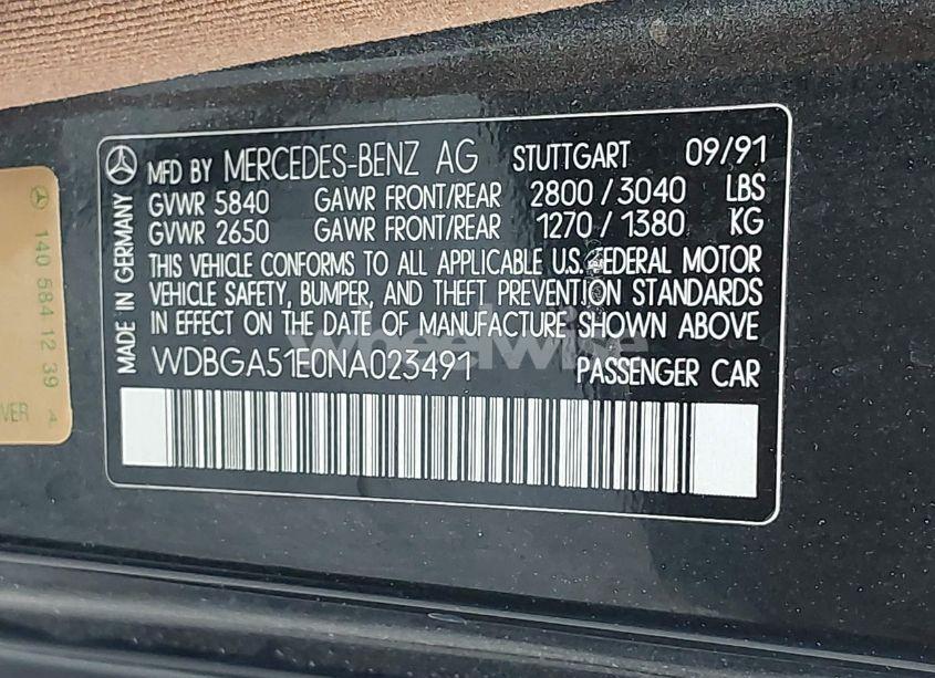 Photo 9 of 1992 Mercedes-benz 500 SEL (VIN WDBGA51E0NA023491)